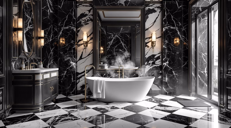 Łazienka biało czarny marmur – elegancja i styl w Twojej łazience